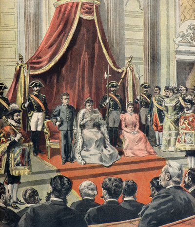 Den spansk-amerikanske krigen, regent Maria Cristina av Østerrike taler til Cortes Generales av Oswaldo Tofani