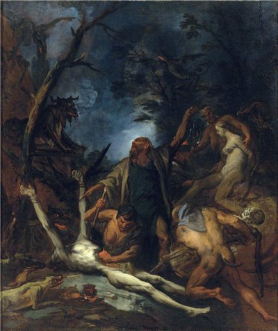 Hekser ved en svart messe - Maleri av Ottaviano Dandini (ca 1706-1740), - Olje på lerret, 97x81,5 - Privat samling av Ottaviano Dandini