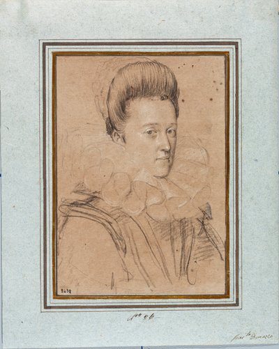 Portrett av Eleonore de Medicis (Eleonora de Medici) (1567-1611) Hustru til Vincent I av Gonzague, hertug av Mantua (Vincenzo I Gonzaga, hertug av Mantua) (1562-1612) Tegning av Ottavio Leoni (1578-1630) Genes, Strada Nuova-museene, inv 2432 av Ottavio Mario Leoni