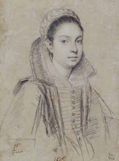 Portrett av en dame (blyant på papir) av Ottavio Mario Leoni
