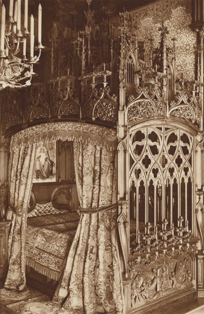 Bayerske kongeslott Neuschwanstein, gotisk seng på soverommet av Otto Ballerstedt