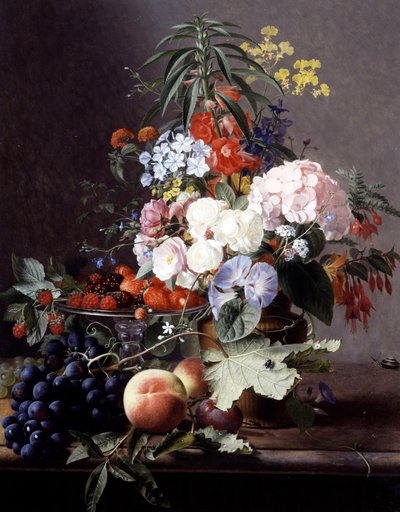 Stilleben av frukt og blomster. Maleri av Otto Didrik Ottesen (1816–1892). Privat samling. av Otto Didrik Ottesen