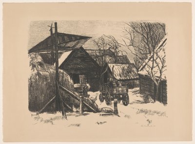 Gårdstun i snøen av Otto Hanrath (signed by artist)