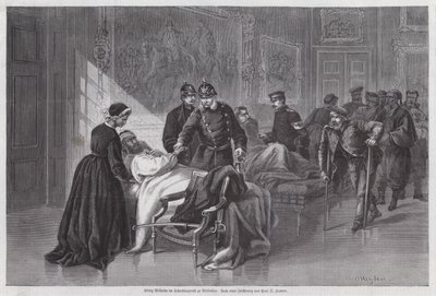 Kong Wilhelm I av Preussen møter sårede soldater i Palais de Versailles, Frankrike, den fransk-prøyssiske krigen av Otto Johann Heinrich Heyden