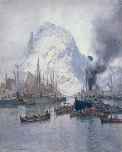 Ankomst Agnsilddamperen, Svolvær av Otto Ludvig Sinding
