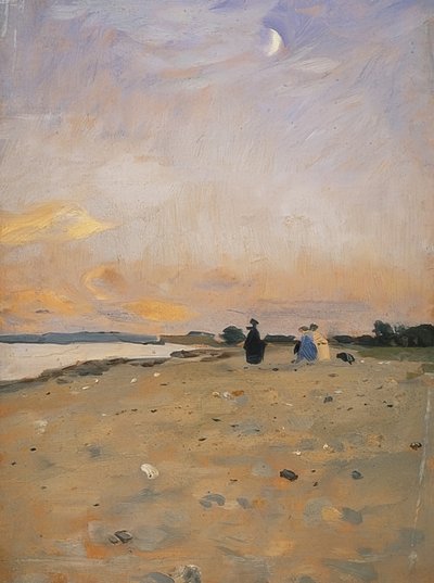 Elvelandskap med halvmåne (strandlandskap på Juist). 1885 eller rundt 1889 av Otto Modersohn