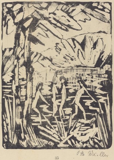 Five Girls at a Forest Pond (Funf Madchen am Waldteich) av Otto Müller