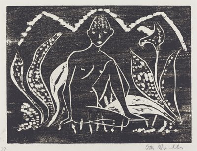 Nakenfigur av en gutt i et landskap av Otto Müller