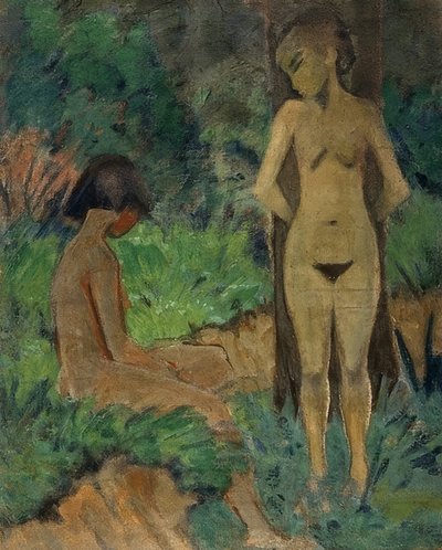 Badende under trærne. Rundt 1912 av Otto Mueller
