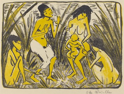 Funn av Moses (Auffindung des Moses), ca. 1920 (litografi i svart og gull) av Otto Mueller