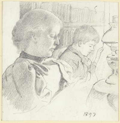 Luise Scholderer og Victor leser av Otto Scholderer