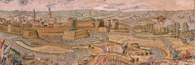 flamsk billedvev. Serietriumfer og slag av erkehertug Albert. Angrep og fangst av den forankrede slagmarken Hulst (Asalto y toma del campo atrincherado de Hulst). Sjette billedvev i serien. Modell Otto van Veen og Hans I Snellinck. Produsent av Otto van Veen