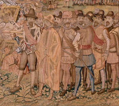 flamsk billedvev. Serietriumfer og slag av erkehertug Albert. Erobringen av byen Hulst (Toma de la Plaza de Hulst). Syvende billedvev i serien. Modell Otto van Veen og Hans I Snellinck. Produksjon Martin Reynbouts, Brussel av Otto van Veen