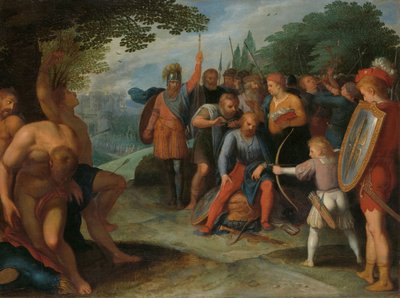 Julius Civilis klipper håret etter Veteras fall, mens sønnen dreper noen av fangene Etter Veterafallet får Castra Claudius Civilis klippet håret mens sønnen skyter noen fanger en av en serie på tolv om opprøret av t av Otto van Veen
