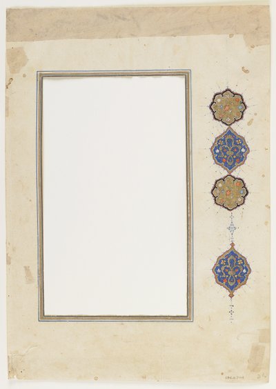 Folio fra en Koran (grense), løsrevet manuskriptkant, 2. halvdel av 1500-tallet (blekk, ugjennomsiktig akvarell og gull på papir) av Ottoman School