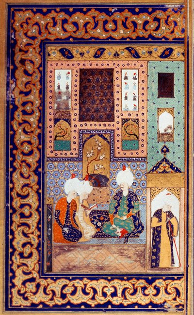 Det osmanske riket: representasjon av Sultan Selim I kalt den grusomme (1470-1520) følger med to av hans undersåtter. Miniatyr hentet fra "" Divan" (poem recuperation) skrevet av Sultan Selim I. (Ms. FY1330, fol. 28a) 1500-tallet. Istanbul, Universitetet L av Ottoman School