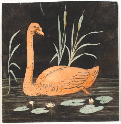 En svane på svart bakgrunn. Dekorativt utkast. av P.C. Skovgaard