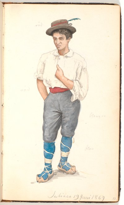 Italiensk mann med snøresko og lue med fjær av P.C. Skovgaard