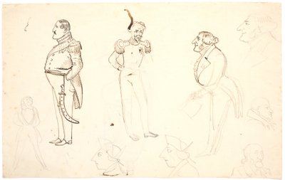 Karikatur av Frederik VII og andre, bl.a. Grundtvig, trolig Orla Lehmann m.fl. av P.C. Skovgaard