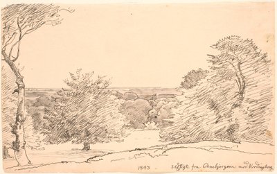 Landskap med trær og vid utsikt fra Ambjergene mot Vordingborg. av P.C. Skovgaard