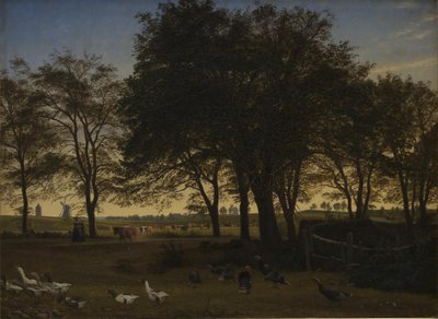 Fest på Iselingen. I bakgrunnen Vordingborg kirke og Gåsetårnet. september kveld av P.C. Skovgaard