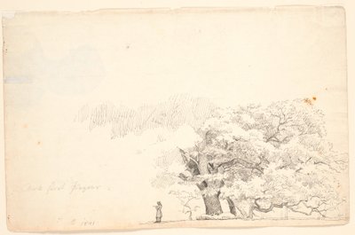 Store eiketrær, t.v. en lesende mann. av P.C. Skovgaard