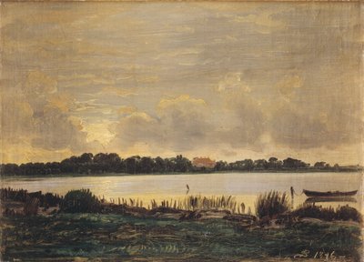 Utsikt over Præstø Fjord mot herregården Nysø av P.C. Skovgaard