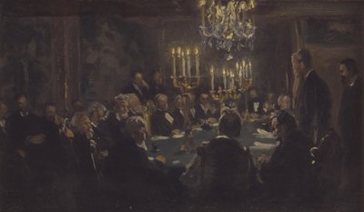 Komposisjonsskisse til «Et møte i Vitenskapens Selskap» i Vitenskapens Selskap av Peder Severin Krøyer