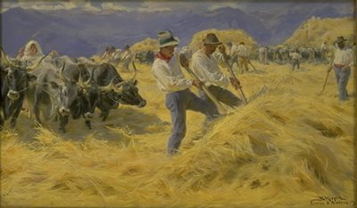 Tresking i Abruzzi. Byen Antino av Peder Severin Krøyer
