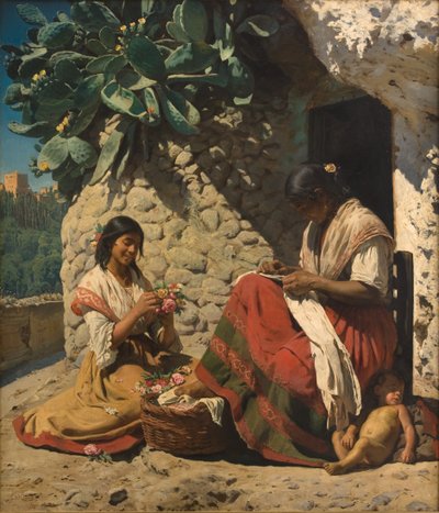 To sigøynerkvinner utenfor hytten deres. Spania av Peder Severin Krøyer