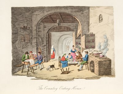 The Country Eating House, fra Italian Scenery, som representerer manerer, skikker og fornøyelser i de forskjellige statene i Italia, pub. 1806 (håndfarget gravering) av P. van (after) Lerberghi