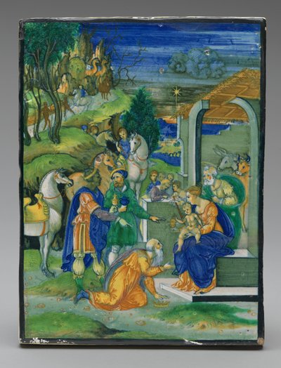 Panel med tilbedelsen av magiene av Painted by Nicola da Urbino