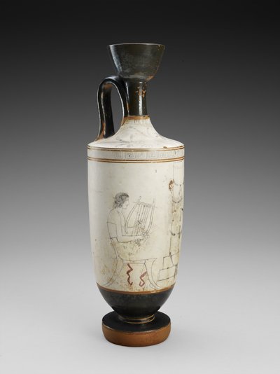 Skulder Lekythos med hvit slipt polykrom maleri av begravelsesscene, 450-440 f.Kr. (terrakotta, hvit grunnstil) av Painter Houston
