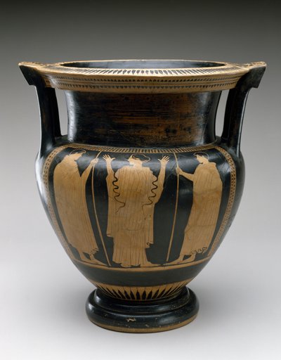 Rød figursøylekrater med scene av en kvinne og to ungdommer, 480-460 f.Kr. (terrakotta) av Painter Syriskos