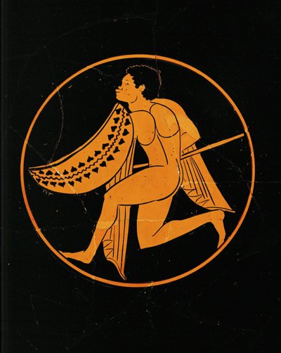 Svart kriger. Midtmedaljong av en rødfiguret kopp, fra Poggio Sommavilla, Etruria. 510–500 f.Kr. … av Painter of London