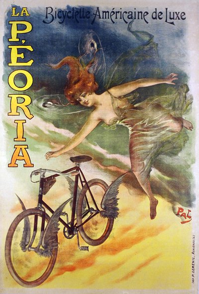 Plakat som reklamerer for La Peoria-sykler (litho-farge) av Pal