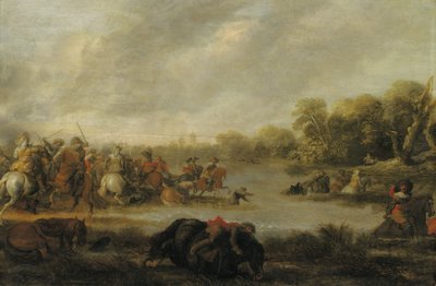En kavaleri trefning ved en elv av Palamedes Palamedesz