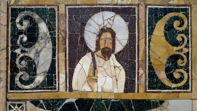 Innlagt marmor som viser Kristi ansikt, gjenstand fra Roma, Italia, tidlig kristen periode av Paleo Christian