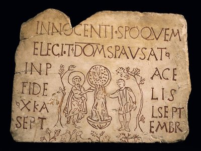 Gravstein med inskripsjon og Kristi dåp, tidlig kristen periode, 3. århundre av Paleo Christian