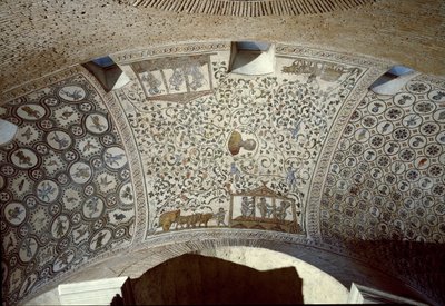 Tidlig kristen kunst: høstscene. Detalj av mosaikk fra 400-tallet av Paleo Christian