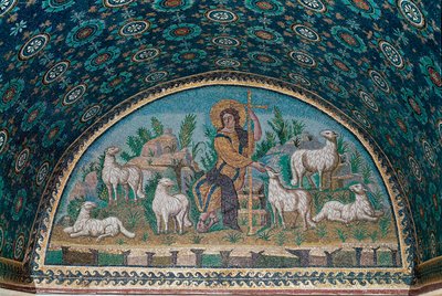 God pastor. Mosaikk av rammen over inngangsdøren til Mausoleum of Galla Placidia, c425 (mosaikk) av Paleo Christian