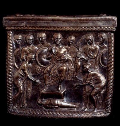 Paleochristian Art: Sølv relikvieskrin kjent som Capsella de San Nazaro (sølv relikvieskrin av st Nazaro) - 370-397 apres JC Milan, Tesoro del Duomo Italia av Paleo Christian