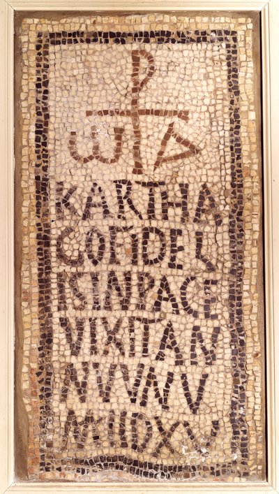 Paleochristian antiquite: begravelsesmosaikk av Karthago, kommer fra ruinene av den gamle Fournos Minus i Tunisia. Slutt 4.-begynnelse 5. århundre etter JC. Paris, Louvre-museet av Paleo Christian