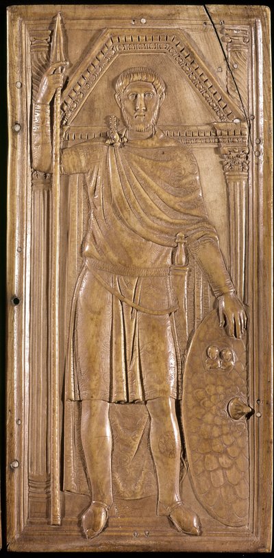 Stilicon in arms, general, patrice og konsul for det vestlige romerske riket. Høyre panel av dyptikken til Stilicho (skulptur på elfenben, ca. 395) av Paleo Christian