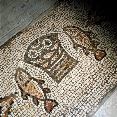 Mirakel av fisk og brød, mosaikk 4. eller 5. århundre av Paleo Christian