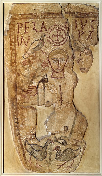 Paleokretisk antikvitet: "" Representasjon av asketmunken Pelage (eller Pelagius) (350-420)"" Begravelsesmosaikk fra Tunisia. Paris, Louvre-museet av Paleo-Christian Paleo-Christian