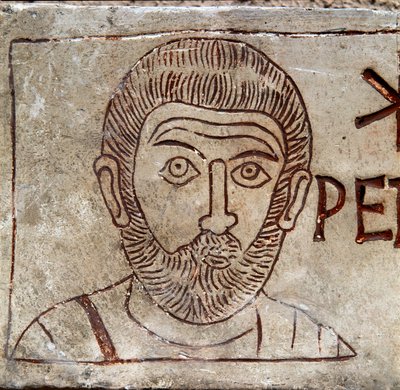 Representasjon av St. Peter. Paleokristen graffito fra Aquileia. 1. århundre e.Kr. Aquileia, Paleochristian National Museum av Paleo-Christian Paleo-Christian