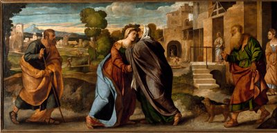 The Visitation (olje på lerret, ca. 1520-1522) av Palma Il Giovane