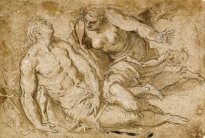 Venus oppdager den døde Adonis (svart kritt, penn og brunt blekk på papir) av Palma Il Giovane