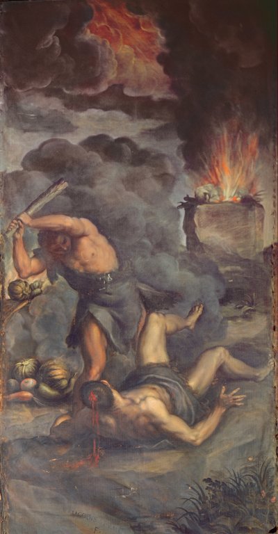 Interiør av orgelpaneldør som viser Kain og Abel, 1600 av Palma Il Giovane